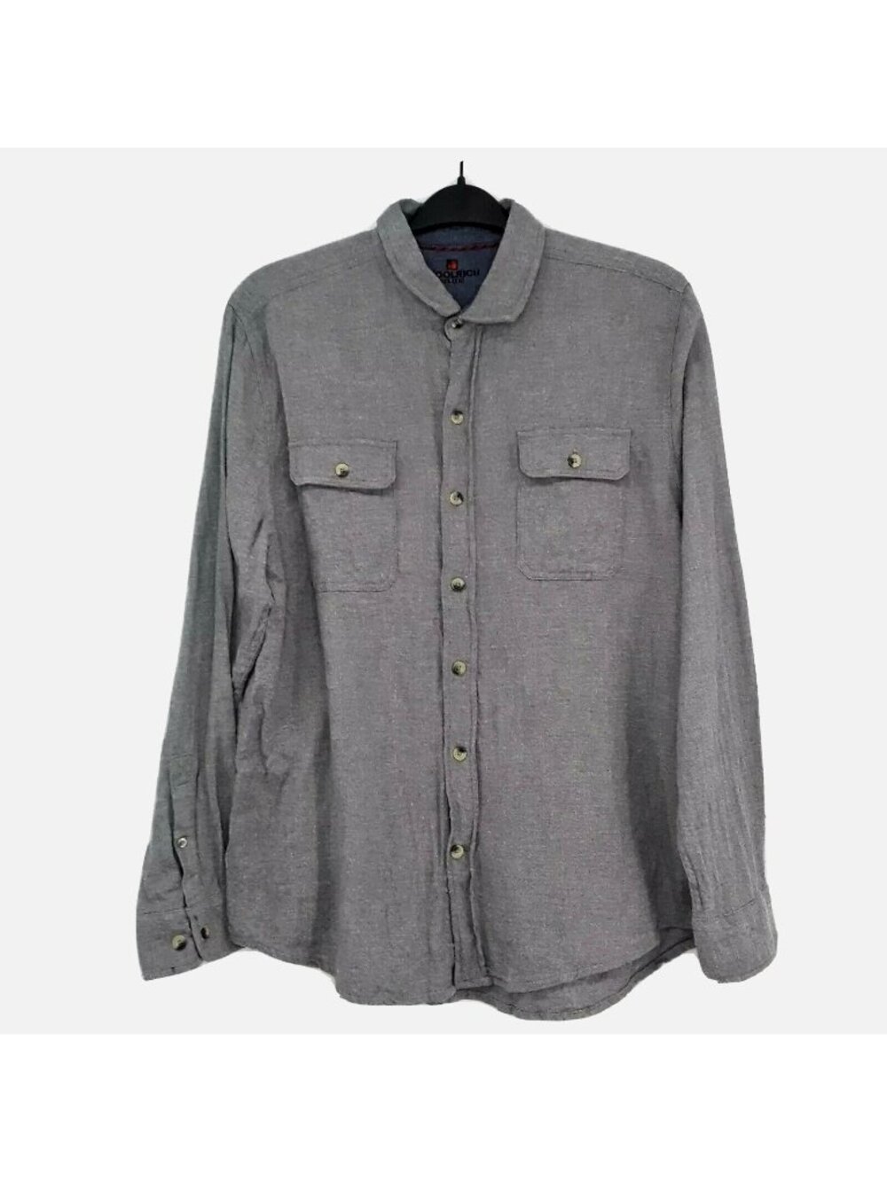 Woolrich Gray Cotton Flannel Shirt Mens L Long Sleeve Hunting Hiking Outdoor